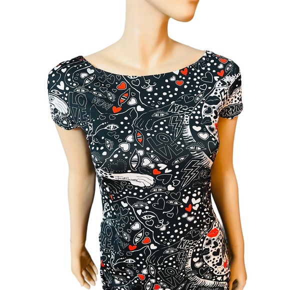 Just Cavalli Black Punk Rock Print Dress Stretchy Fabric Size 44 Fit Medium - Picture 9 of 15